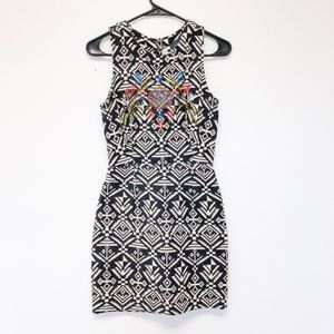 ASTR Aztec Print Embroidered Mini Dress